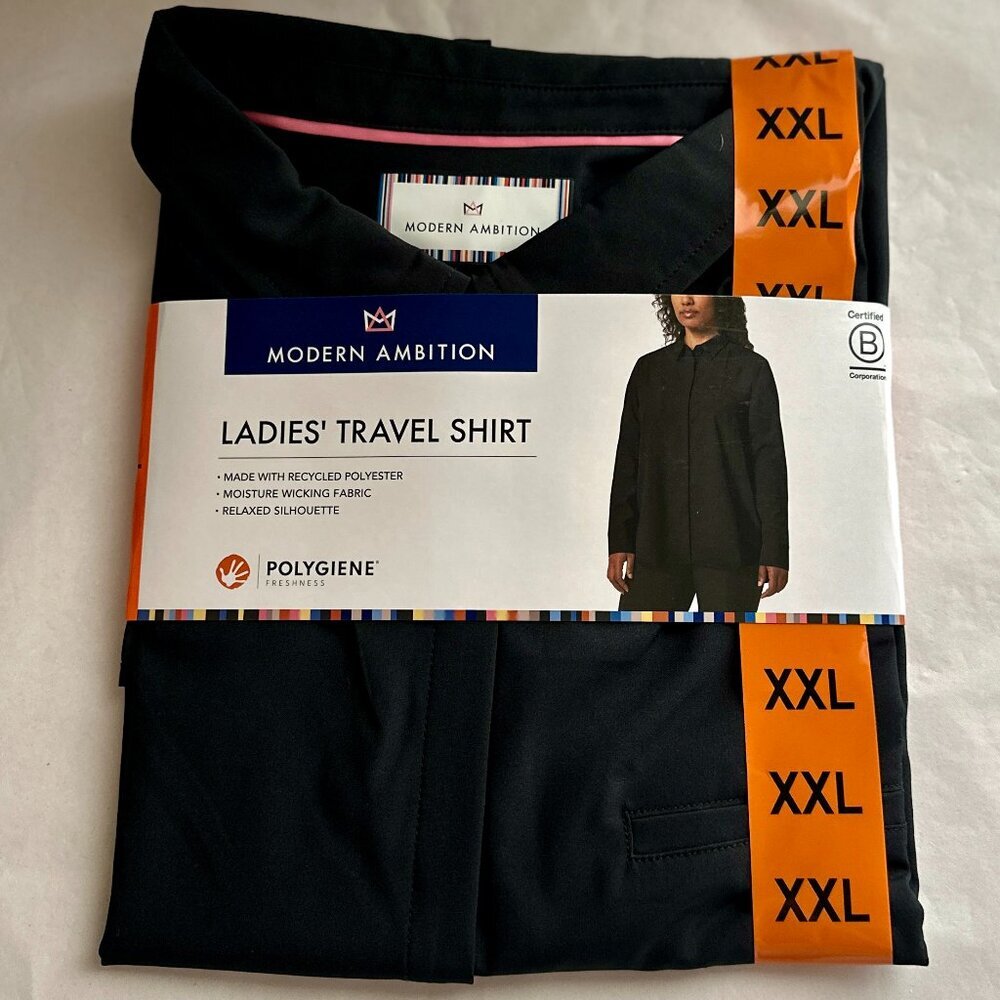 Modern Ambition Travel Shirt Women's Size XXL Black Moisture Wicking Relaxes Fit